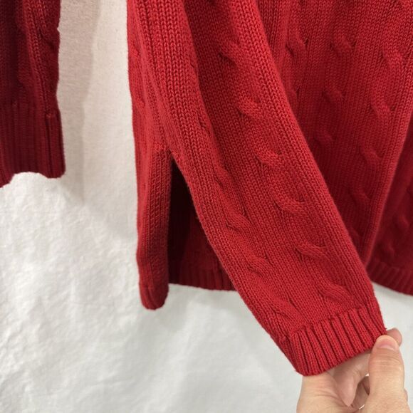 Lauren Ralph Lauren Red Cableknit Festive Preppy Split Vneck Sweater Womens 1X - Picture 8 of 10